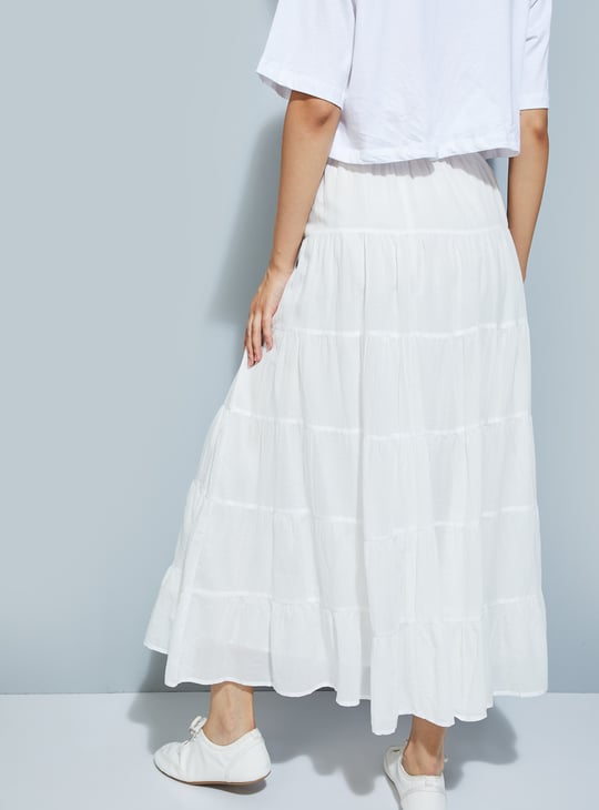 ALAYA F x URB_N Women Solid Tiered Long Skirt