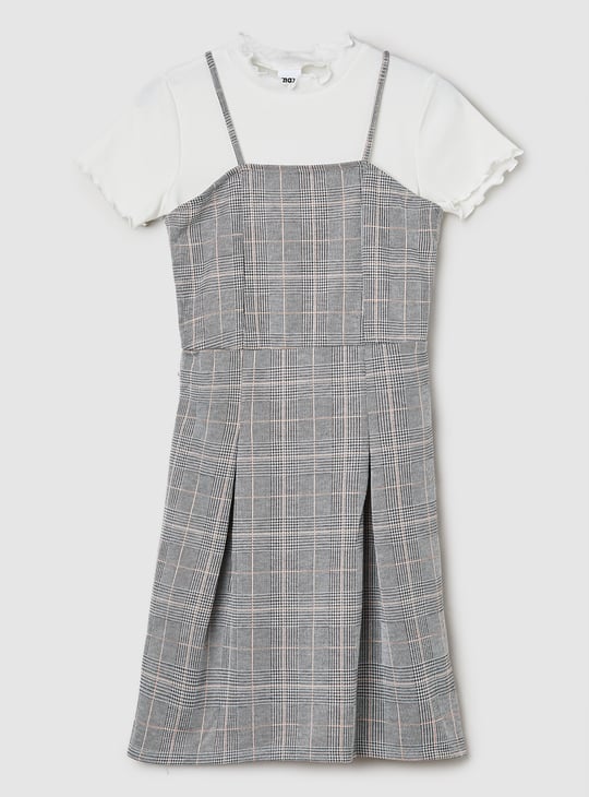 Girls Checked Pinafore Dress with T-shirt