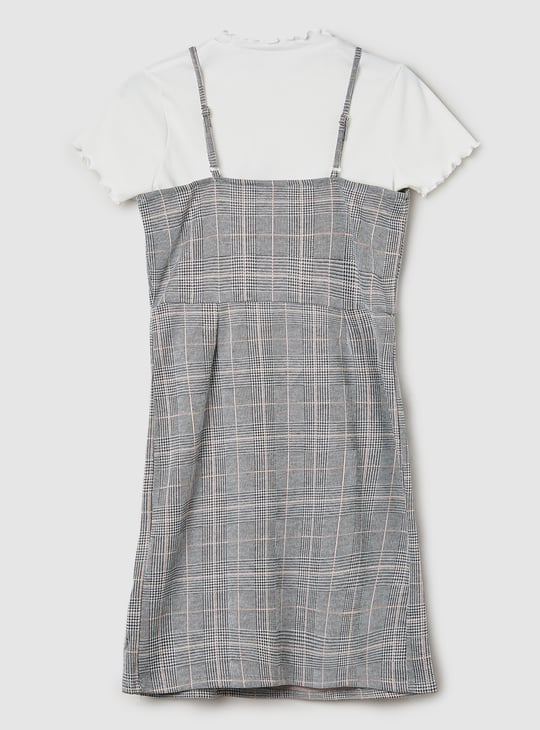 Girls Checked Pinafore Dress with T-shirt