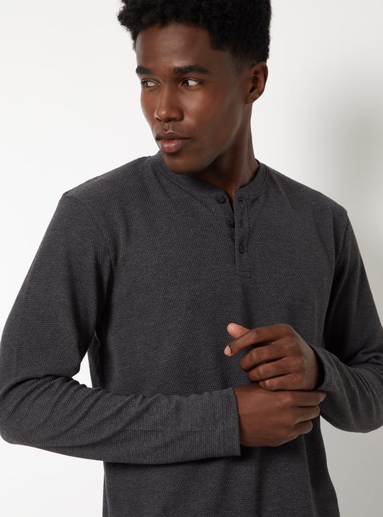 Men Textured Henley T-shirt | Grey | Textured