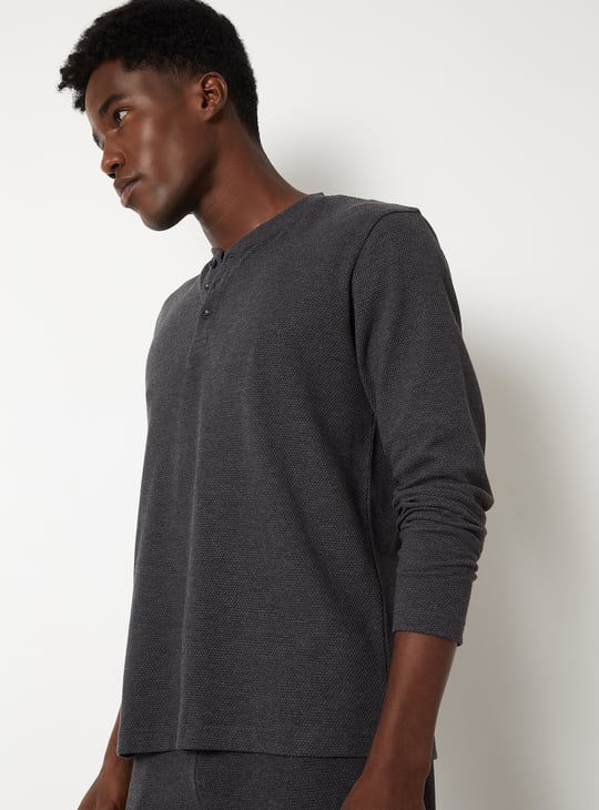 Men Textured Henley T-shirt | Grey | Textured