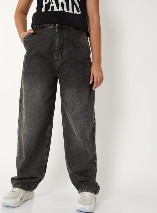 Girls Washed Barrel Fit Jeans