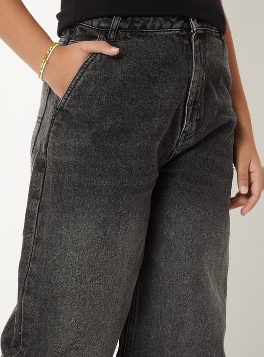 Girls Washed Barrel Fit Jeans