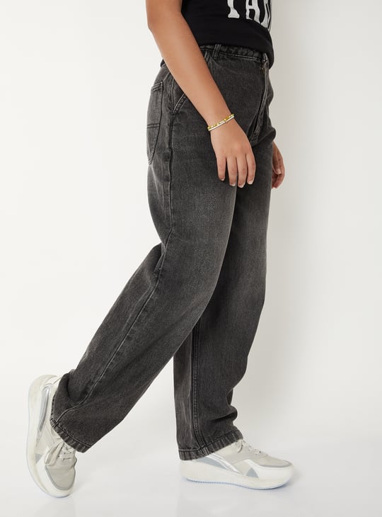 Girls Washed Barrel Fit Jeans