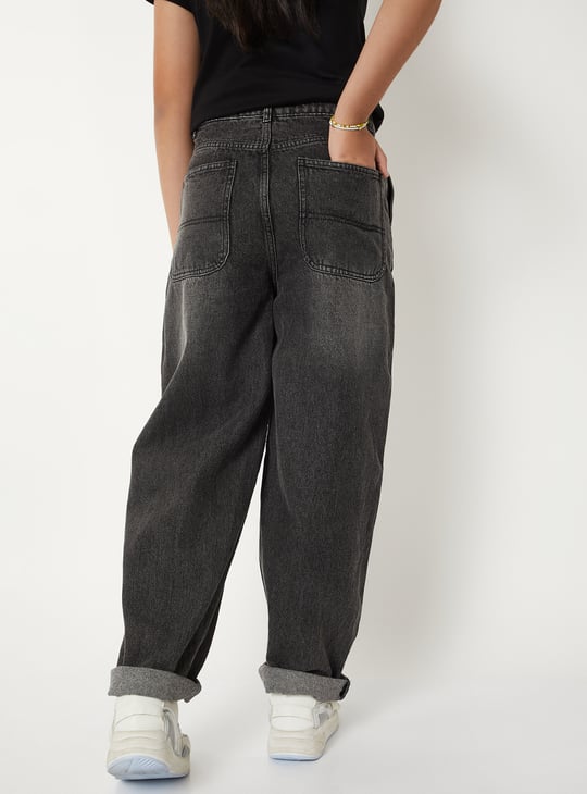 Girls Washed Barrel Fit Jeans