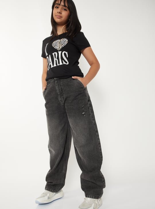 Girls Washed Barrel Fit Jeans
