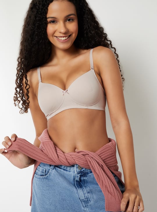 Women Ribbed Padded Non-Wired T-shirt Bra
