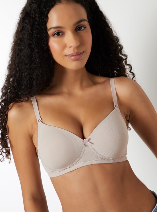 Women Ribbed Padded Non-Wired T-shirt Bra