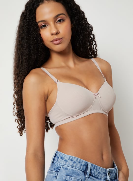 Women Ribbed Padded Non-Wired T-shirt Bra