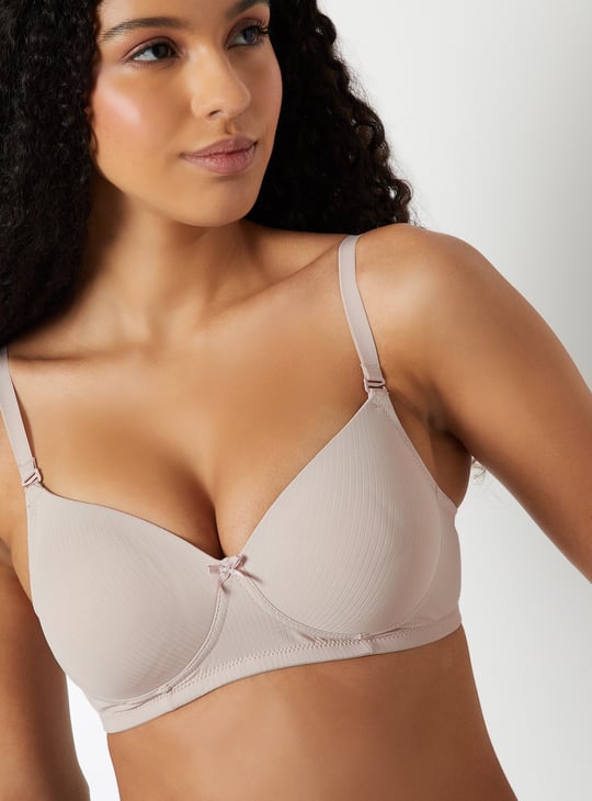 Women Ribbed Padded Non-Wired T-shirt Bra