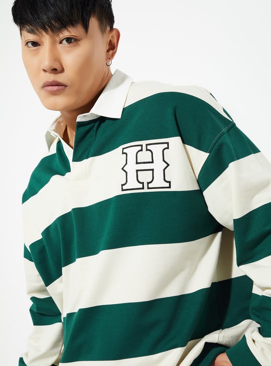 URB_N Men Oversized Striped Polo Sweatshirt
