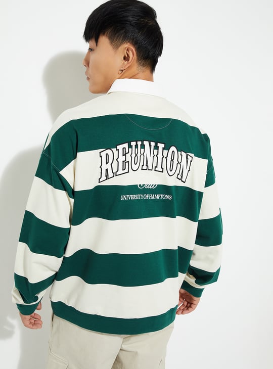 URB_N Men Oversized Striped Polo Sweatshirt