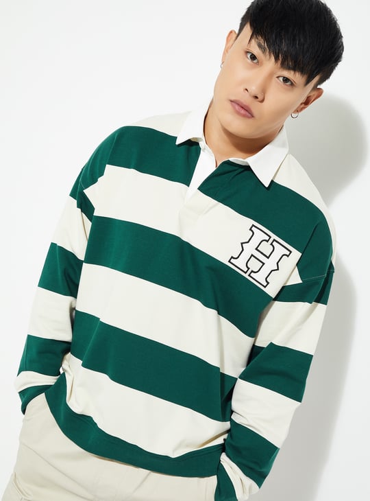 URB_N Men Oversized Striped Polo Sweatshirt