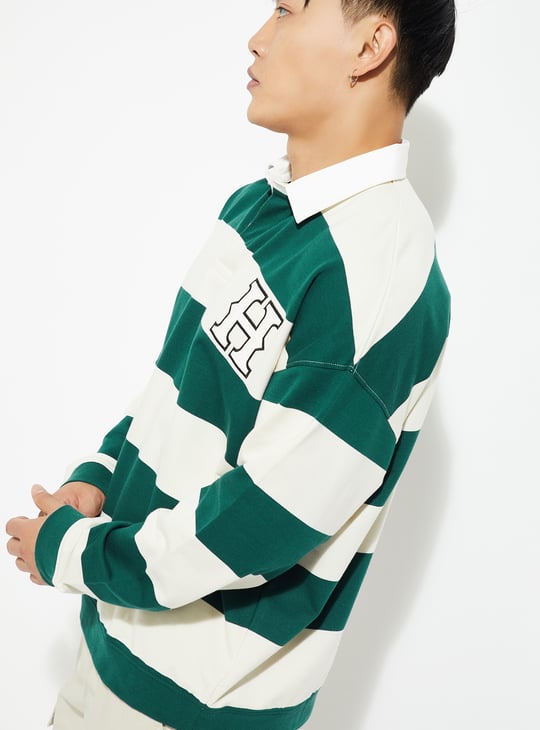 URB_N Men Oversized Striped Polo Sweatshirt