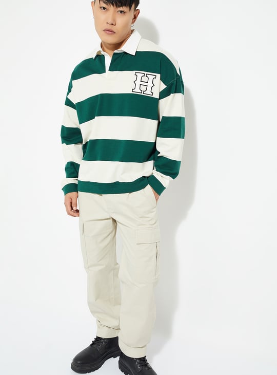 URB_N Men Oversized Striped Polo Sweatshirt