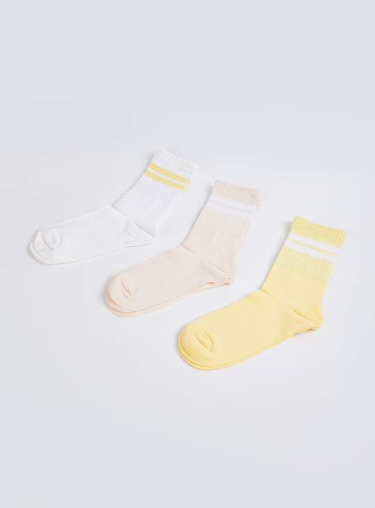 Girls Striped Crew Length Socks - Pack of 3