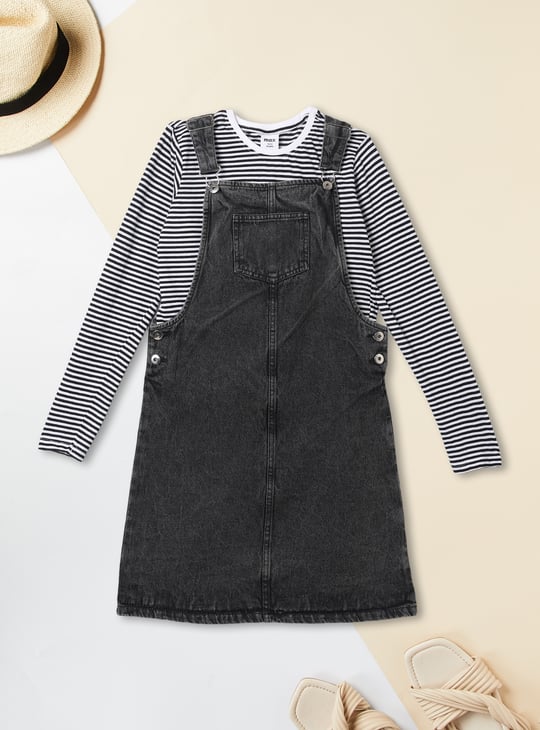 Girls Denim Pinafore Dress with T-shirt