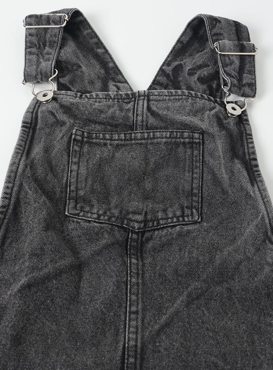 Girls Denim Pinafore Dress with T-shirt Black Solid