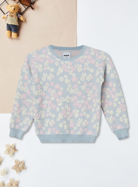 Girls Floral Knit Sweater