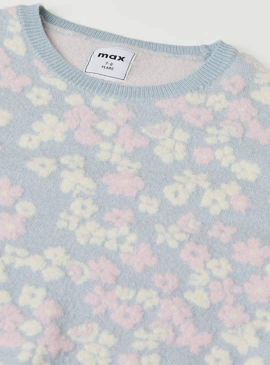 Girls Floral Knit Sweater