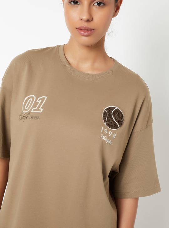 Women Back Print Oversized Sports T-shirt