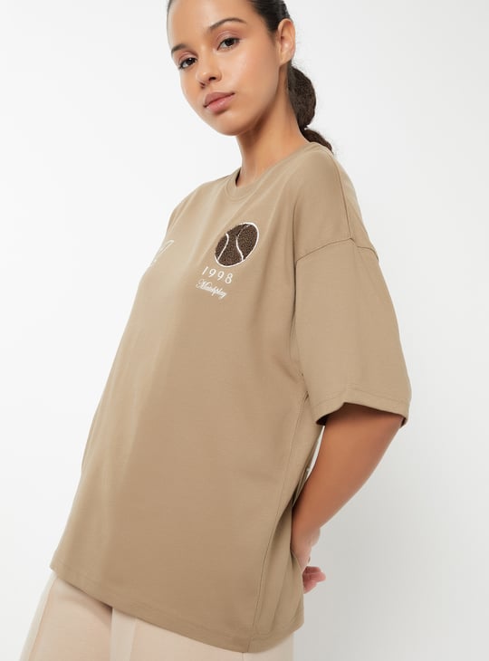 Women Back Print Oversized Sports T-shirt