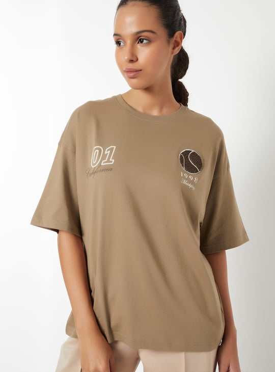 Women Back Print Oversized Sports T-shirt