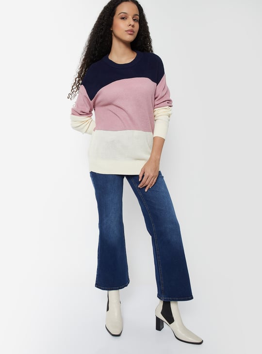 Women Knit Colourblock Sweater