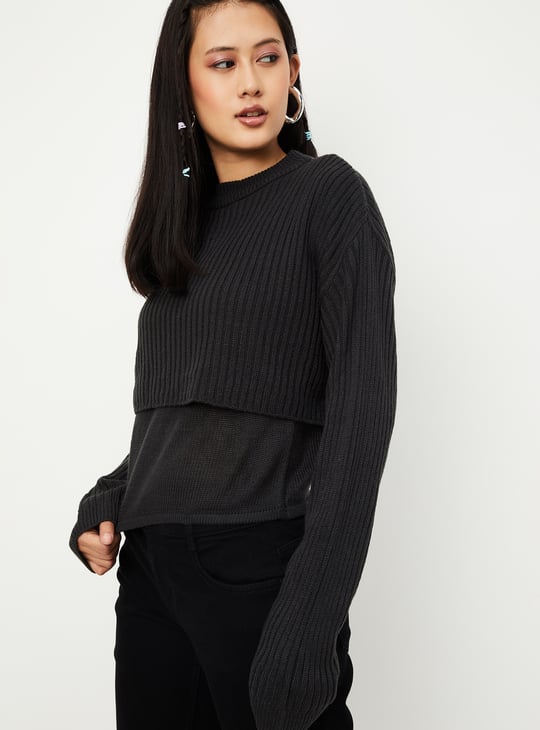 Women Ribbed Layered Sweater