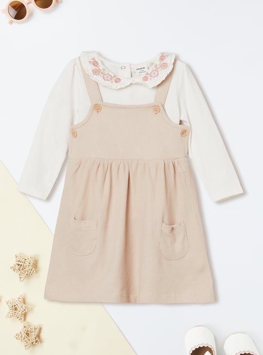 Girls Textured Pinafore Dress with Top