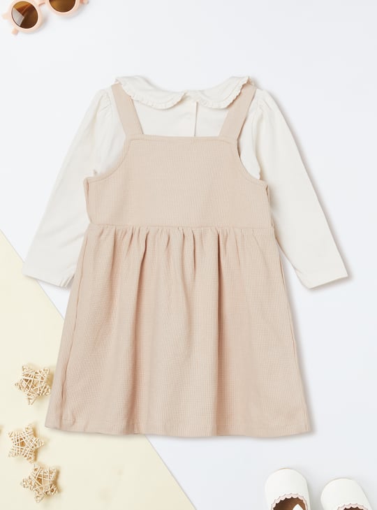 Girls Textured Pinafore Dress with Top