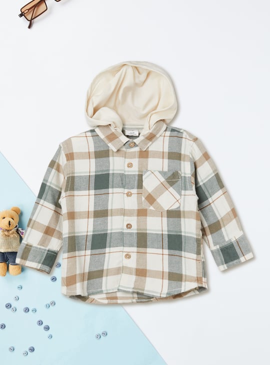 Boys Checked Hooded Shirt