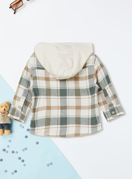 Boys Checked Hooded Shirt