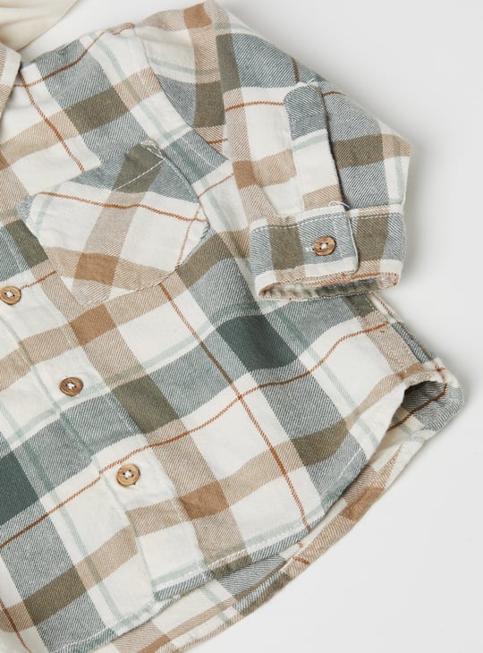 Boys Checked Hooded Shirt