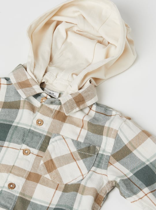 Boys Checked Hooded Shirt