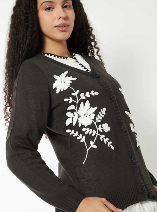 Women Floral Knit Cardigan