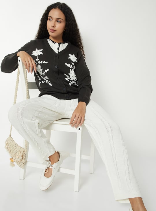 Women Floral Knit Cardigan