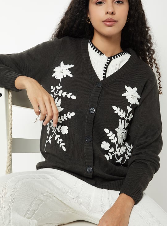 Women Floral Knit Cardigan