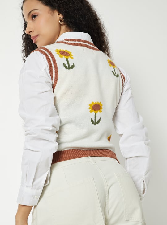 Women Floral Knit Sweater Vest