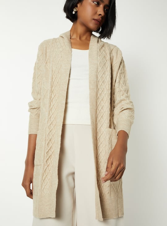 Women Knit Hooded Longline Cardigan