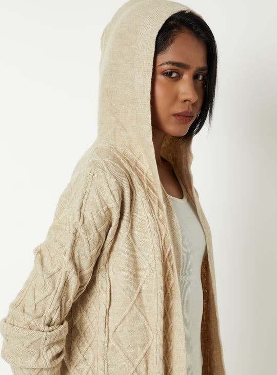 Women Knit Hooded Longline Cardigan