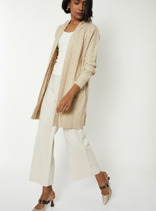 Women Knit Hooded Longline Cardigan