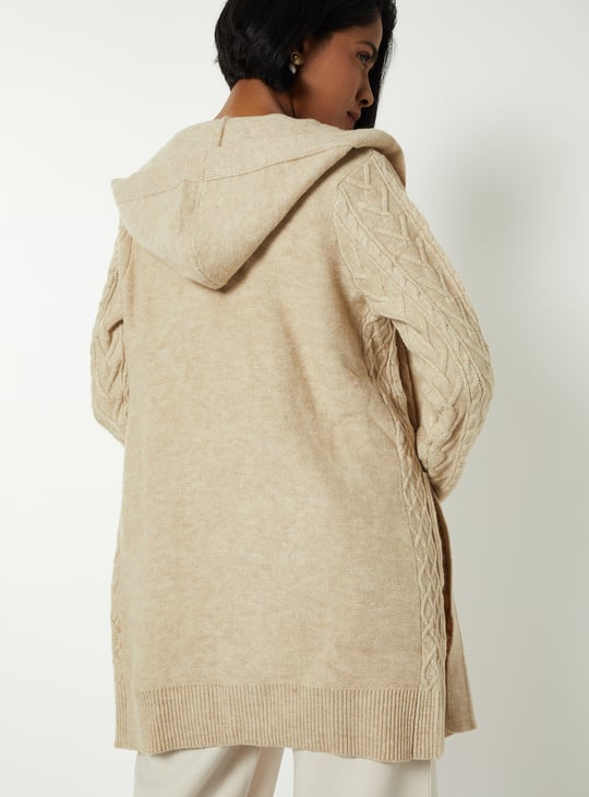 Women Knit Hooded Longline Cardigan