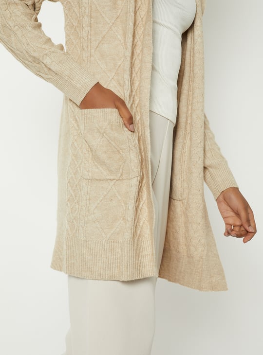 Women Knit Hooded Longline Cardigan