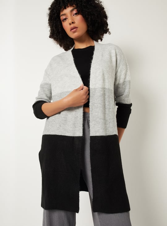 Women Knit Colourblock Longline Cardigan