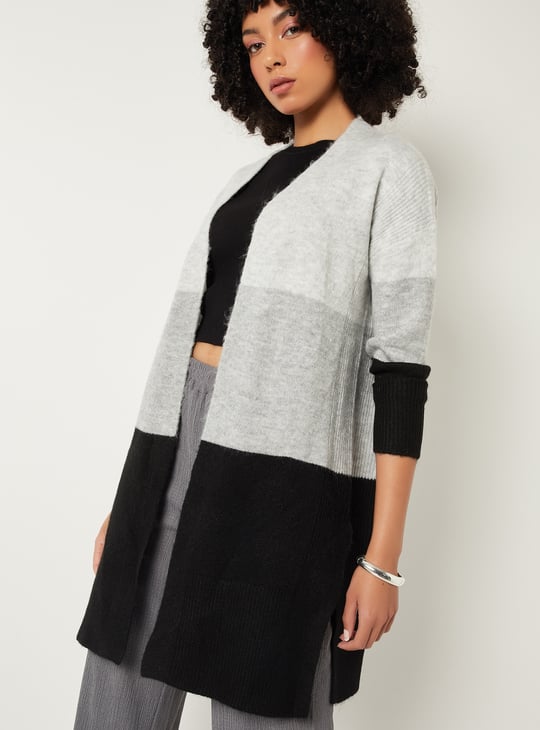 Women Knit Colourblock Longline Cardigan