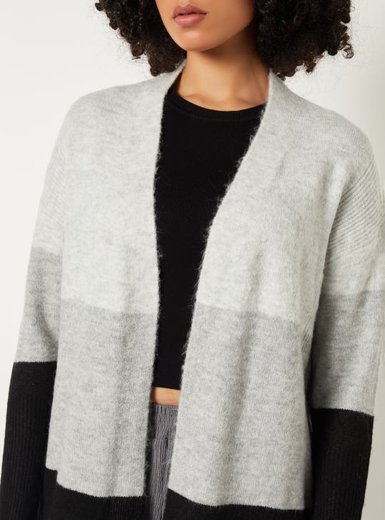 Women Knit Colourblock Longline Cardigan