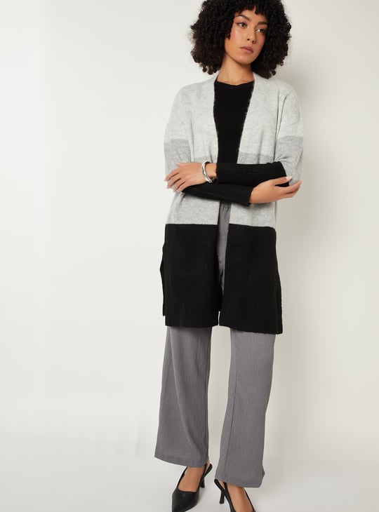 Women Knit Colourblock Longline Cardigan