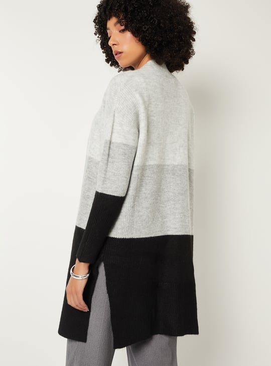 Women Knit Colourblock Longline Cardigan