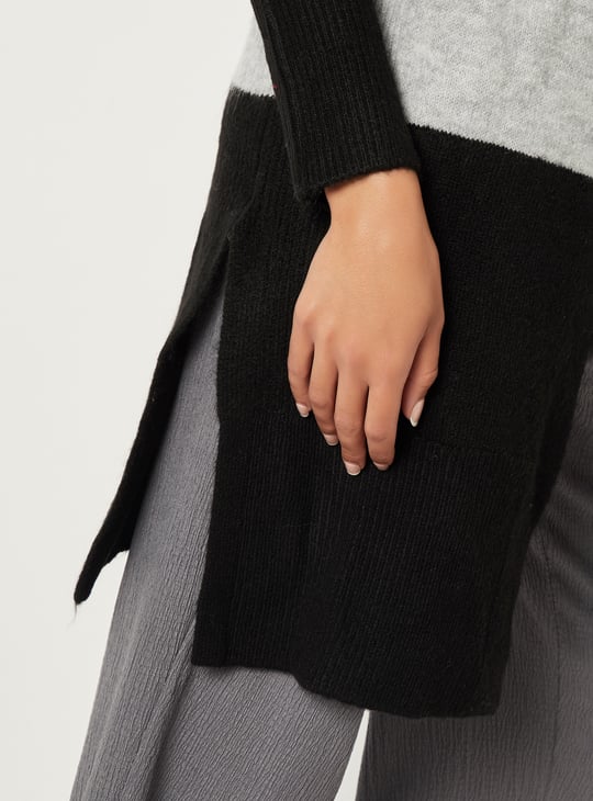 Women Knit Colourblock Longline Cardigan